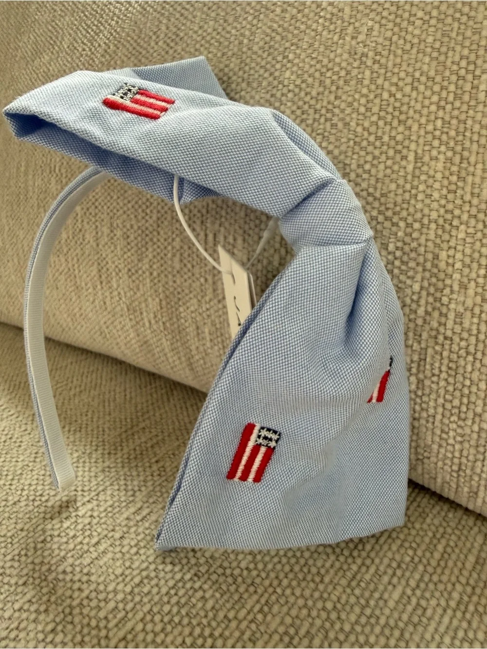 Janie and Jack Light Blue Embroidered Flag Bow Headband